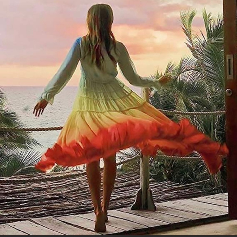 BOHO Beach Hut Rainbow Dresses Size L WARNING. Not made for busty. Use Chart - Picture 3 of 4